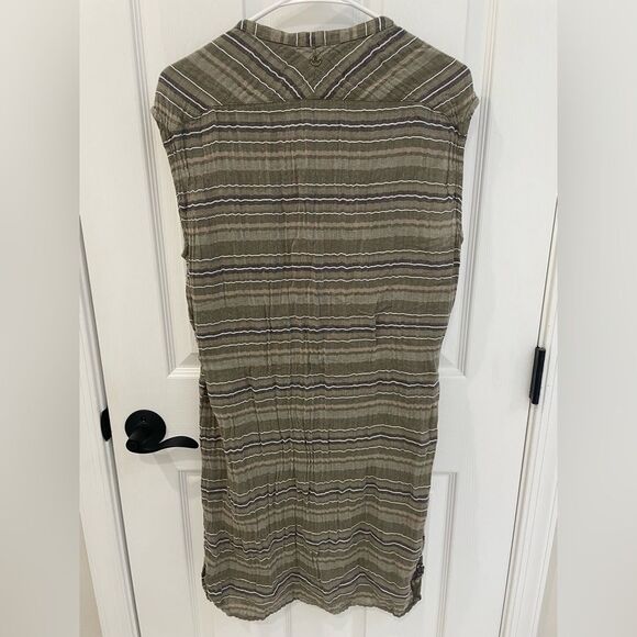 PrAna Button Down Army Green and Tan Shirt Dress Women’s Size Large - Picture 2 of 6